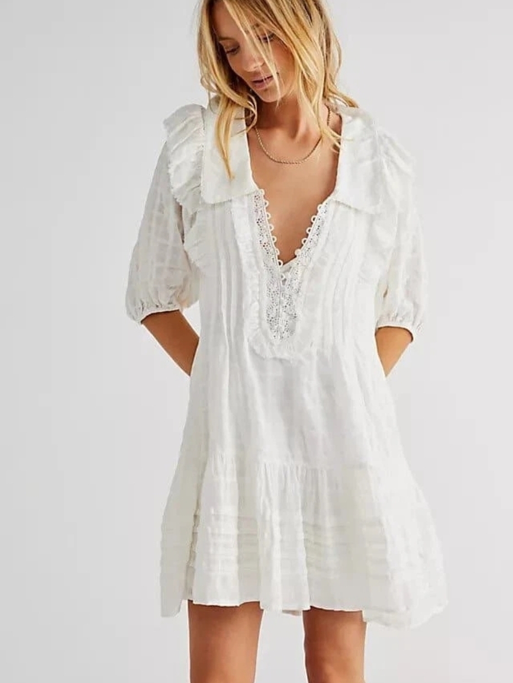 Free People White Textured Mini Dress